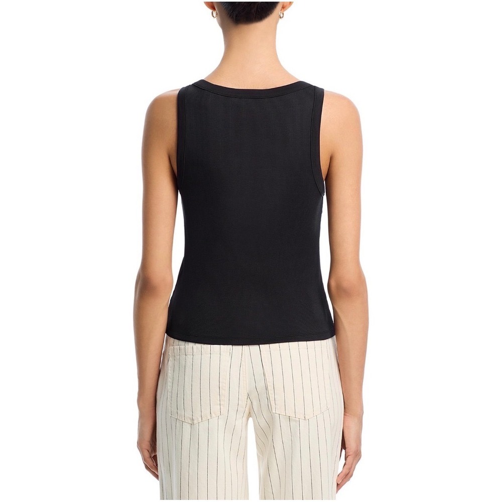 Veronica Beard Abbott Tank Top Black Ribbed Square Neck Henley Large - Picture 2 of 5